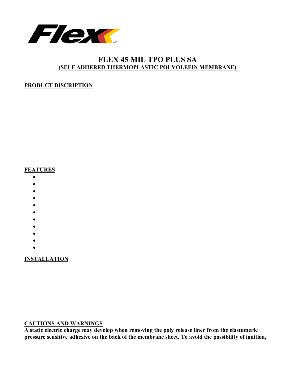 Flex TPO 45 Self Adhered User Manual | 2 pages