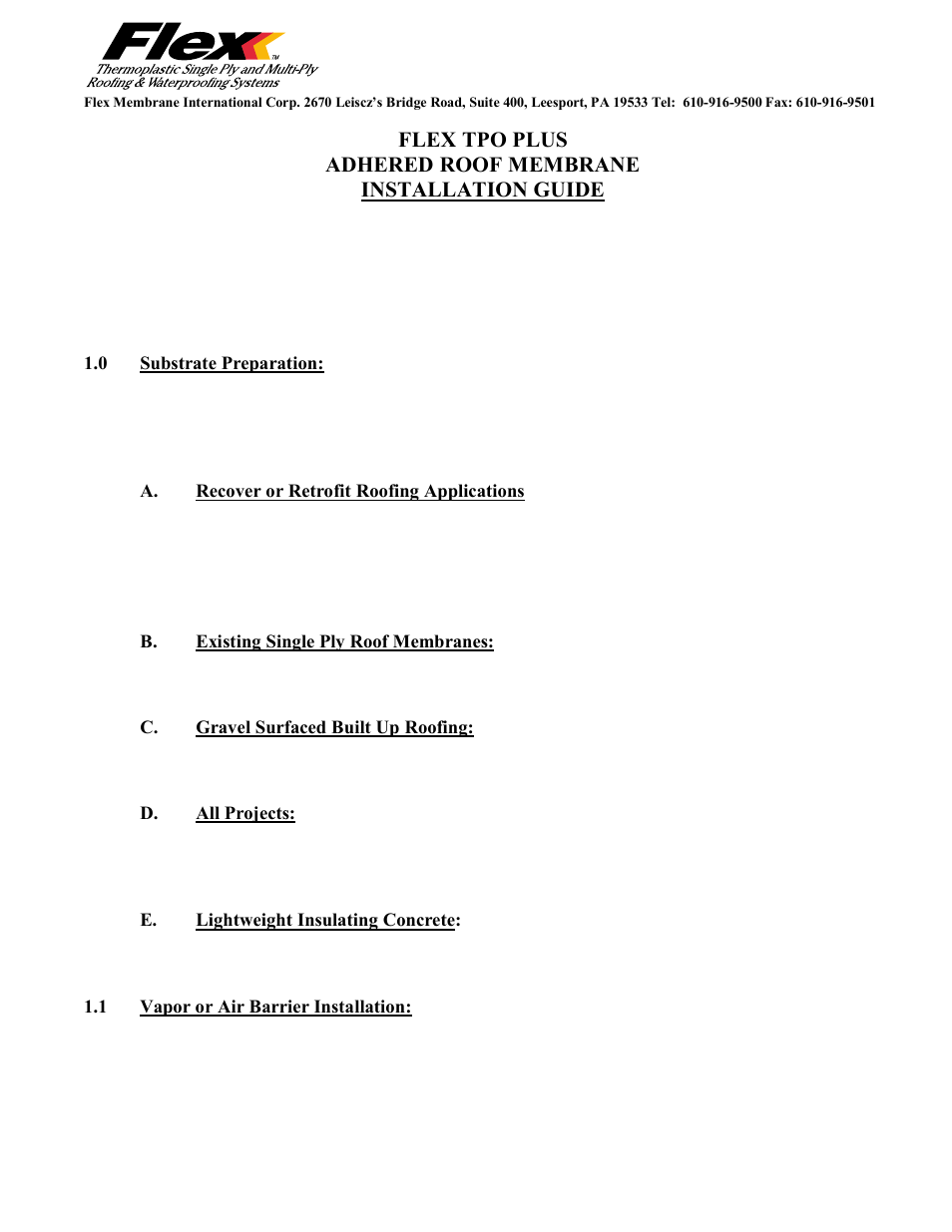 Flex TPO PLUS Adhered roof membrane User Manual | 5 pages