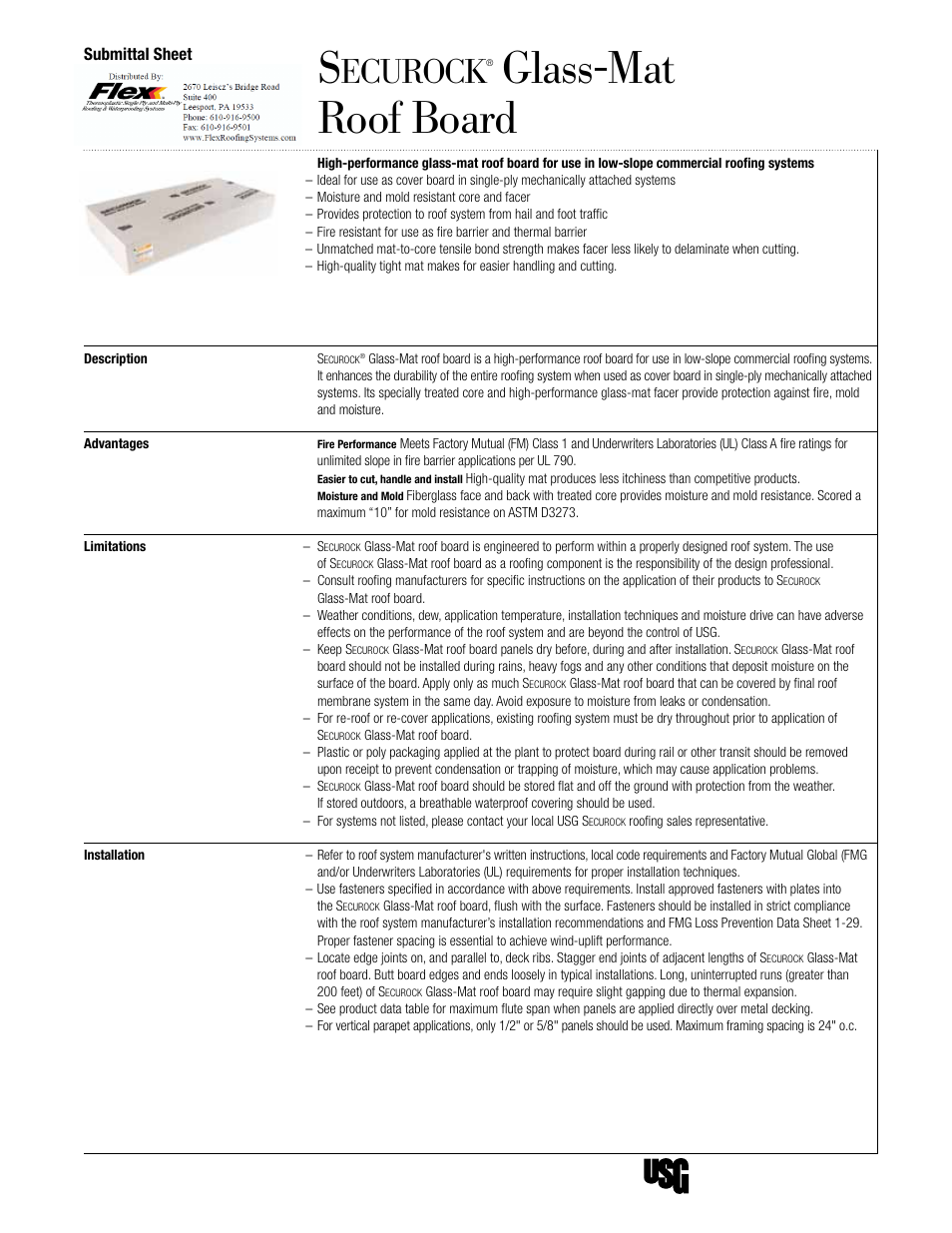 Flex Securock Glass Mat Roof Board User Manual | 2 pages