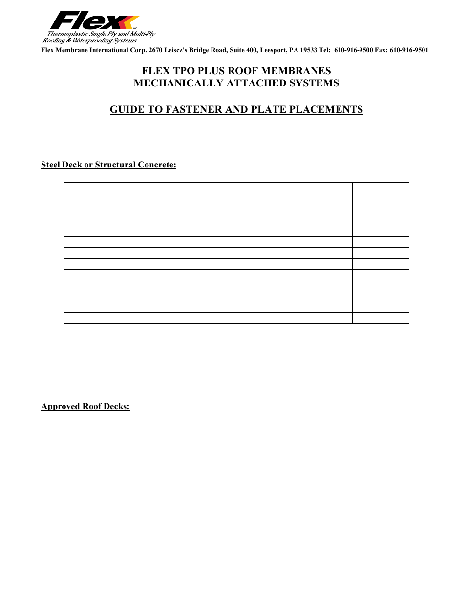 Flex TPO Mechanically Attached Systems Fastening User Manual | 2 pages