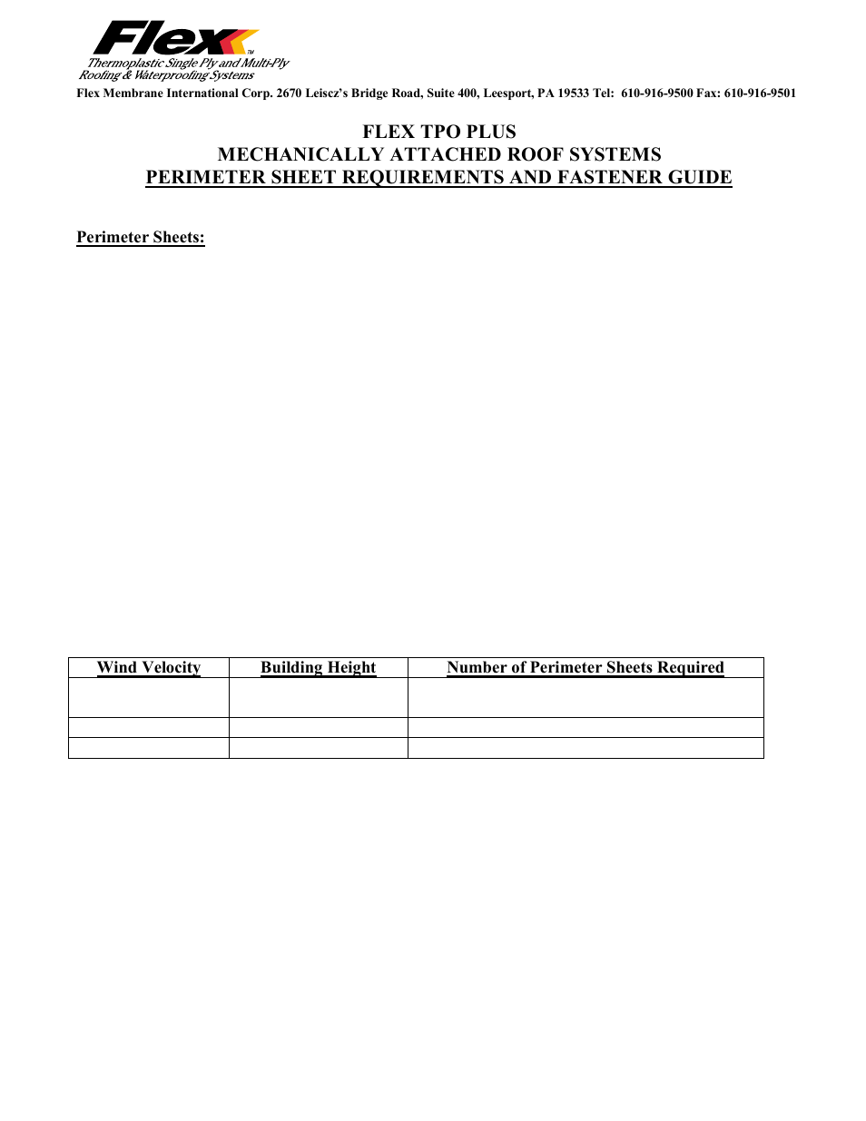 Flex TPO Mechnically Attached Systems Perimeter User Manual | 2 pages