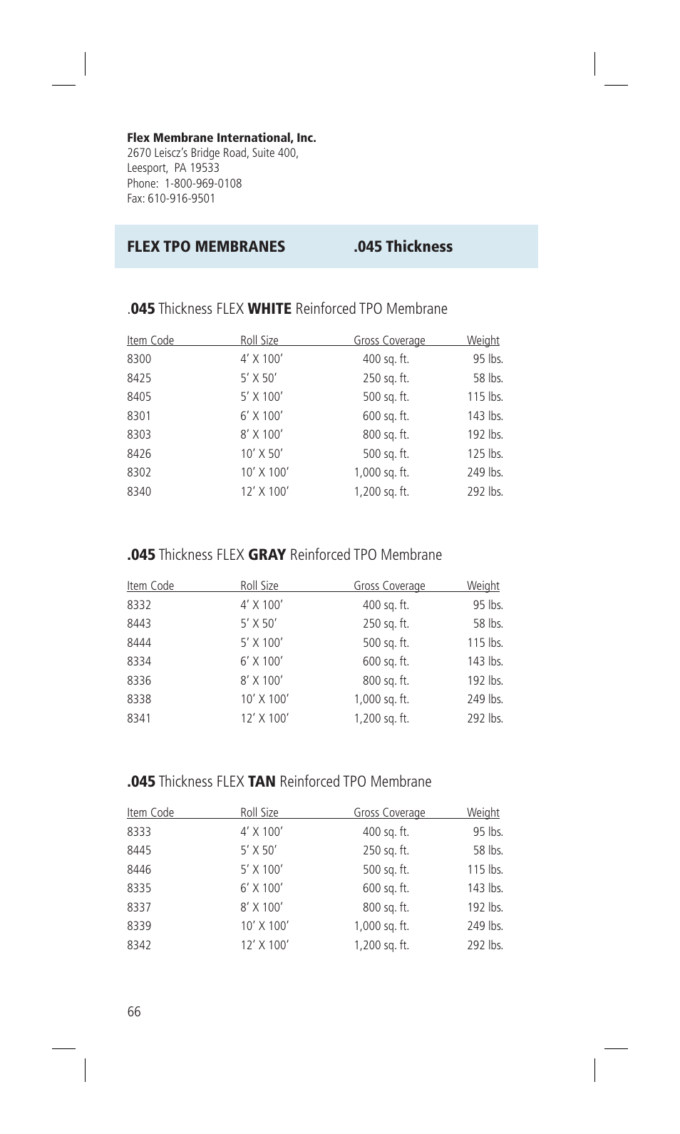 Flex tpo membranes .045 thickness, 045 thickness flex white reinforced tpo membrane, 045 thickness flex gray reinforced tpo membrane | 045 thickness flex tan reinforced tpo membrane | Flex TPO Для дома User Manual | Page 66 / 80