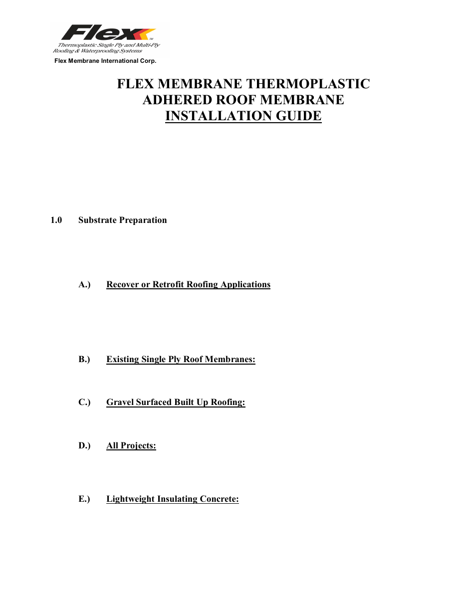 Flex Thermoplastic Adhered Roof Membrane User Manual | 4 pages