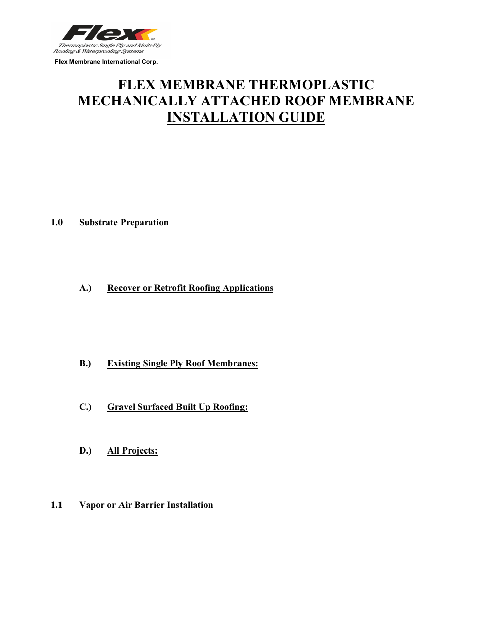 Flex Thermoplastic Mechanically Attached Roof Membrane User Manual | 4 pages