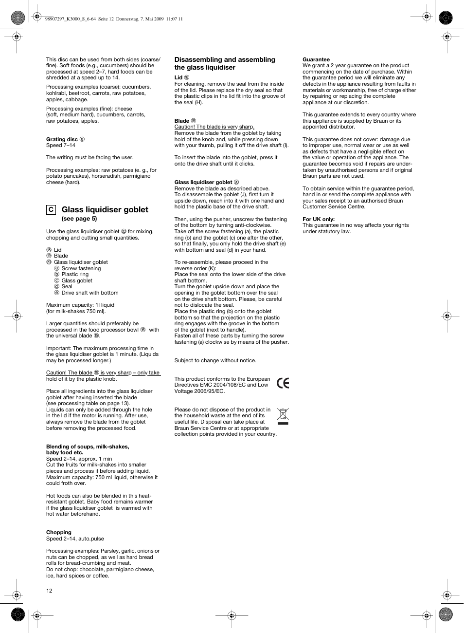 Glass liquidiser goblet | Braun MultiSystem K 3000 User Manual | Page 11 / 61
