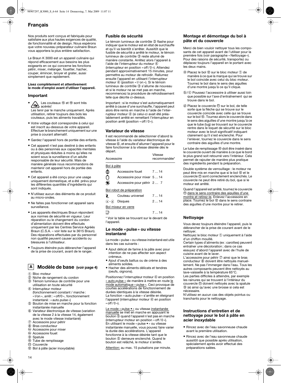 Modèle de base, Français | Braun MultiSystem K 3000 User Manual | Page 13 / 61