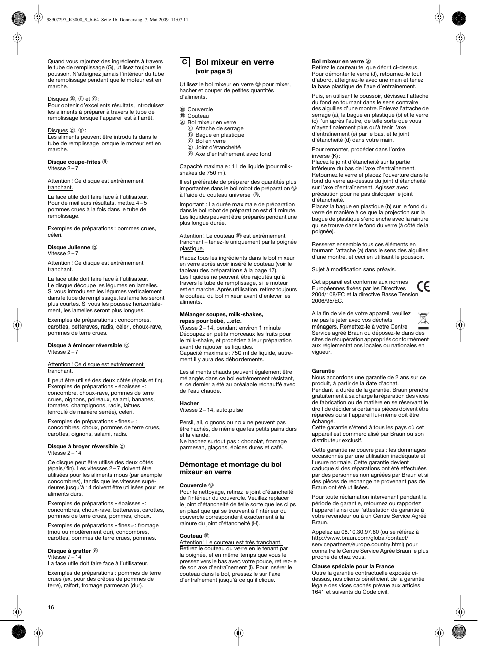 Bol mixeur en verre | Braun MultiSystem K 3000 User Manual | Page 15 / 61