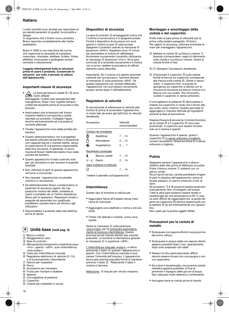 Unità base, Italiano | Braun MultiSystem K 3000 User Manual | Page 17 / 61