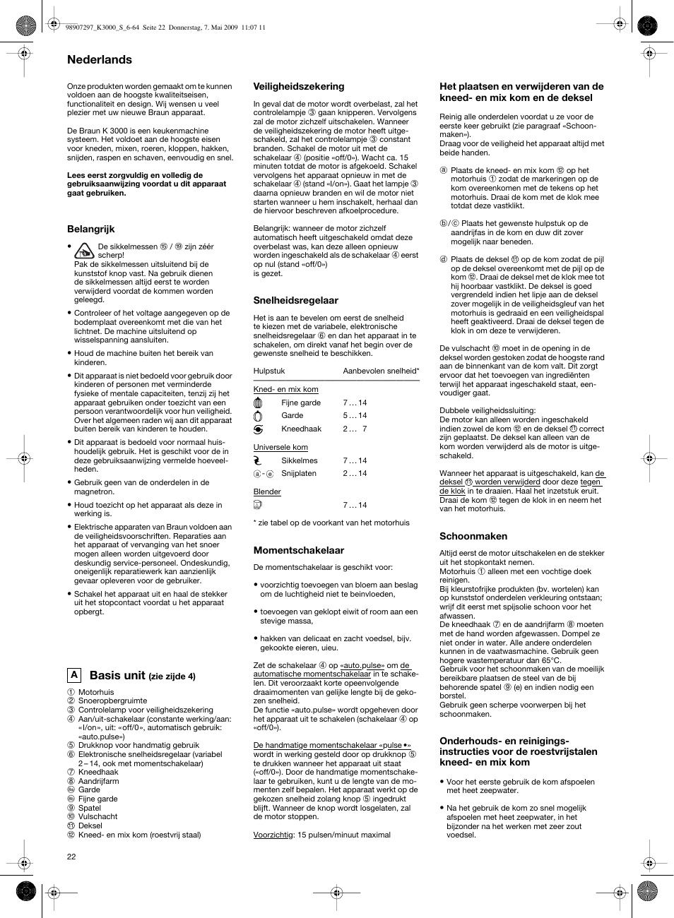 Basis unit, Nederlands | Braun MultiSystem K 3000 User Manual | Page 21 / 61