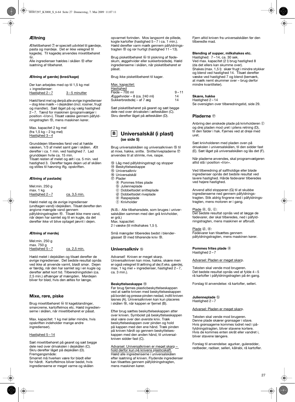 Universalskål (i plast) | Braun MultiSystem K 3000 User Manual | Page 26 / 61