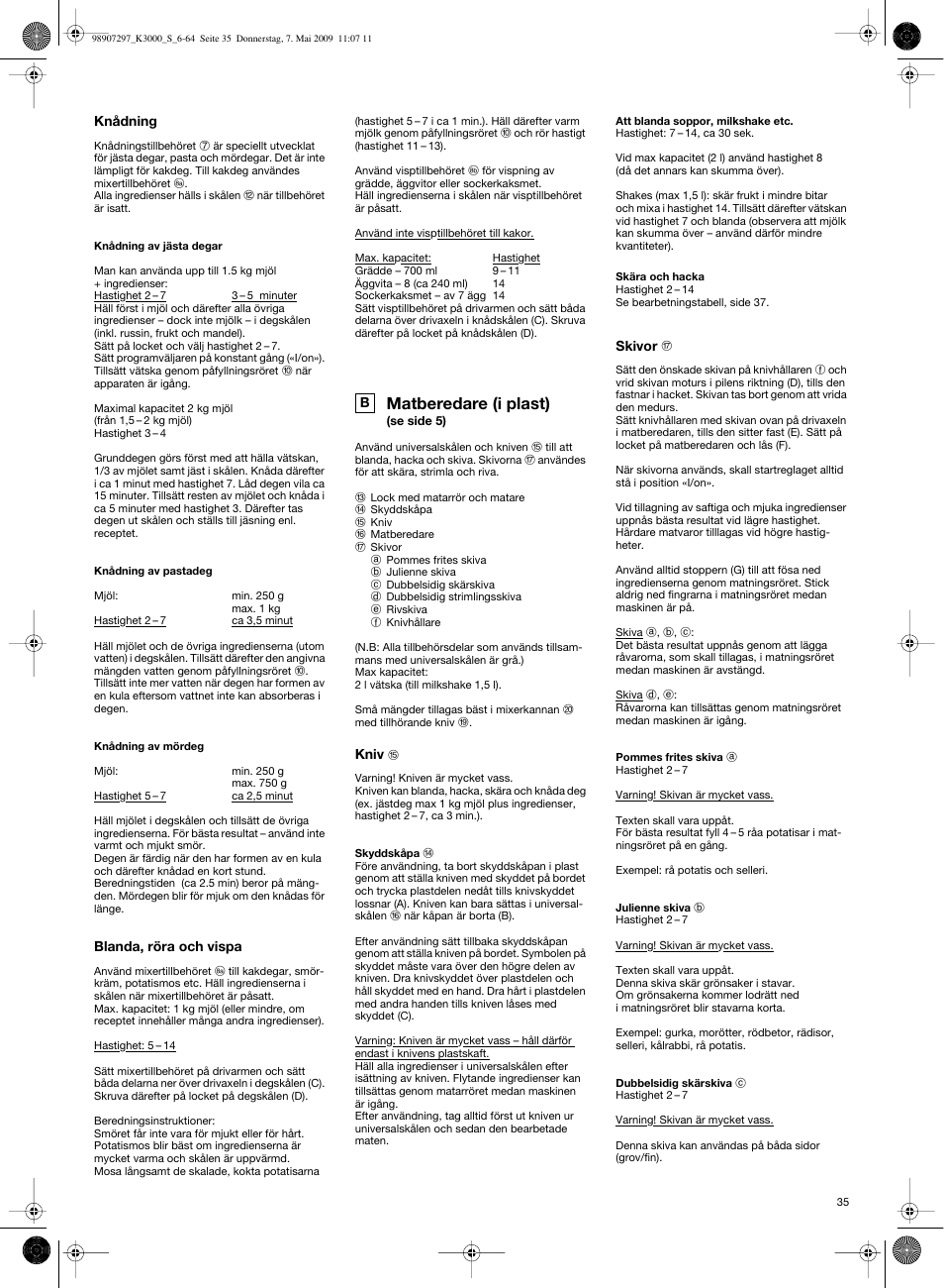 Matberedare (i plast) | Braun MultiSystem K 3000 User Manual | Page 34 / 61