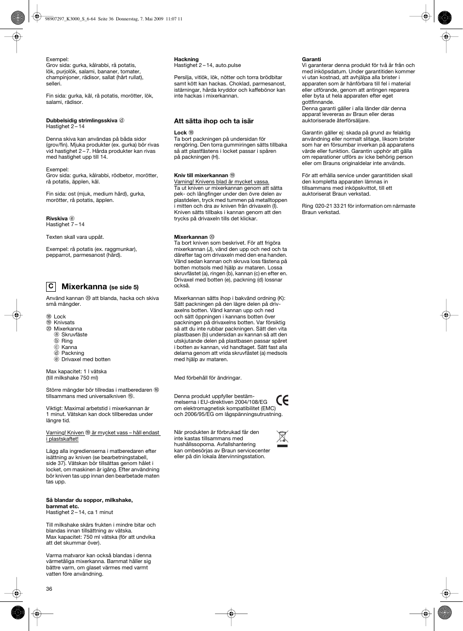 Mixerkanna | Braun MultiSystem K 3000 User Manual | Page 35 / 61