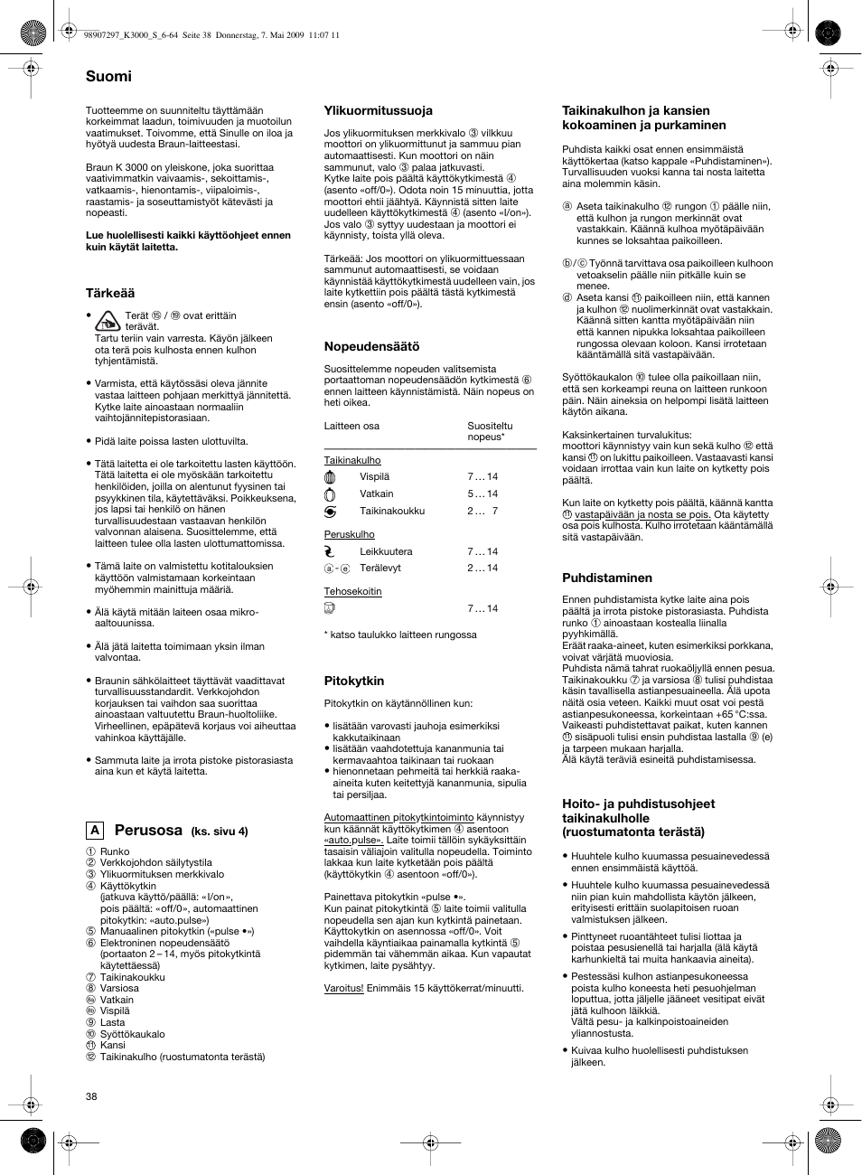 Perusosa, Suomi | Braun MultiSystem K 3000 User Manual | Page 37 / 61