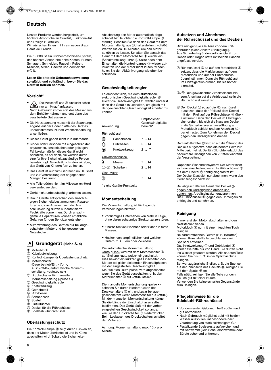 Grundgerät, Deutsch | Braun MultiSystem K 3000 User Manual | Page 5 / 61