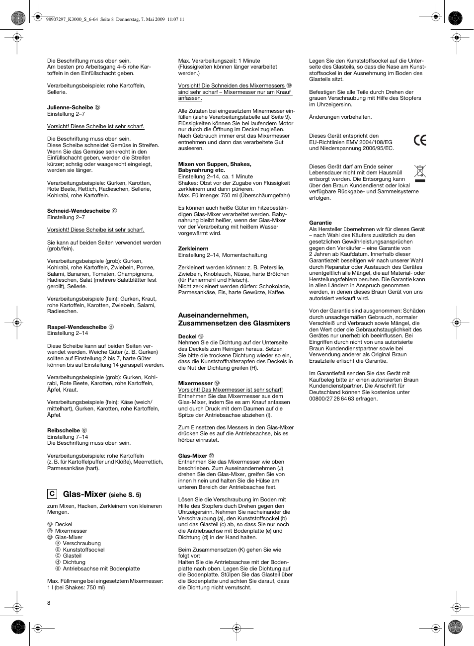 Glas-mixer | Braun MultiSystem K 3000 User Manual | Page 7 / 61