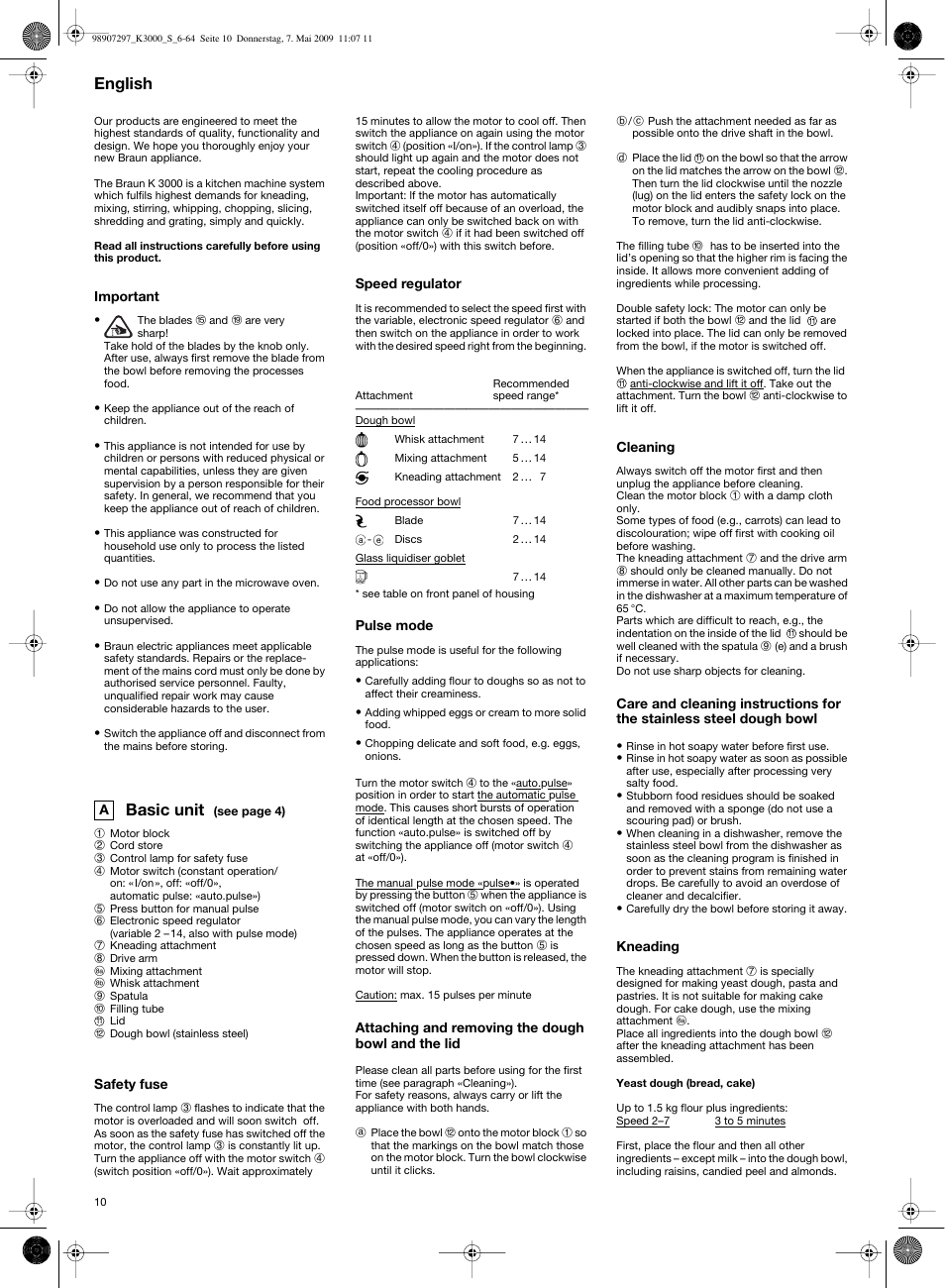 Basic unit, English | Braun MultiSystem K 3000 User Manual | Page 9 / 61