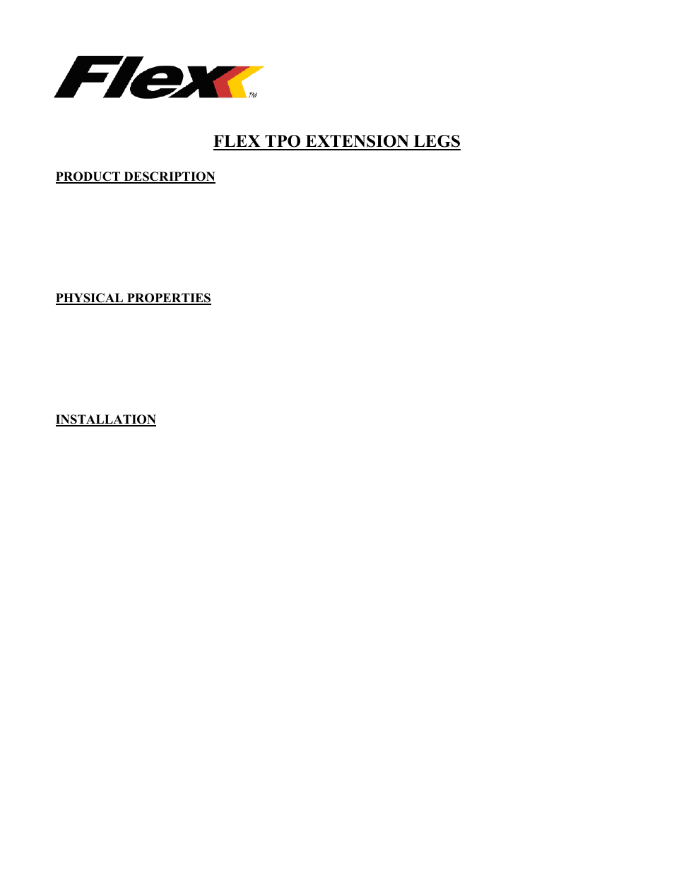 Flex TPO Extension Legs User Manual | 2 pages