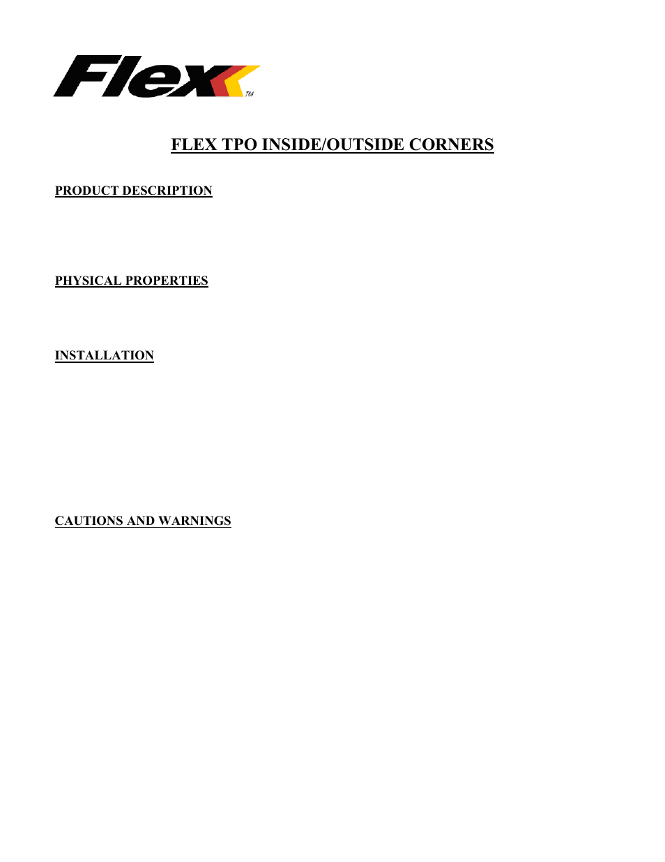 Flex TPO Inside Outside Corner User Manual | 1 page