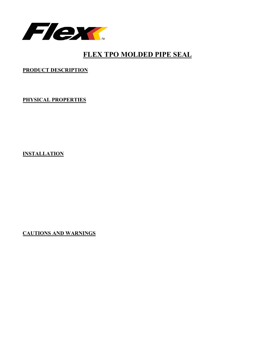 Flex TPO Molded Pipe Seal User Manual | 1 page