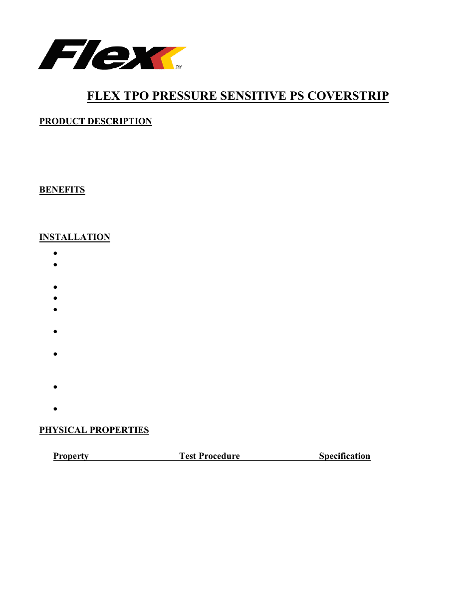 Flex TPO PS Coverstrip User Manual | 2 pages