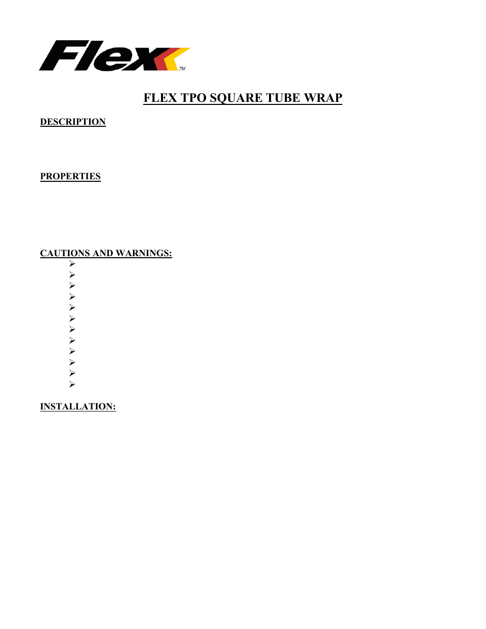 Flex TPO Square Tube Wrap User Manual | 2 pages
