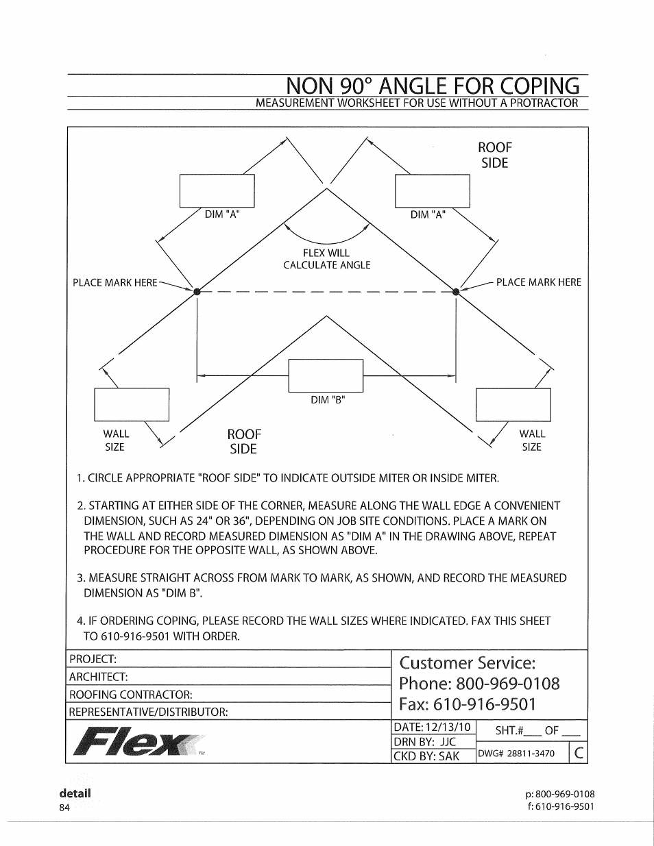 Non 90° angle for coping, Roof, Side | Flex FLC Coping User Manual | Page 14 / 30