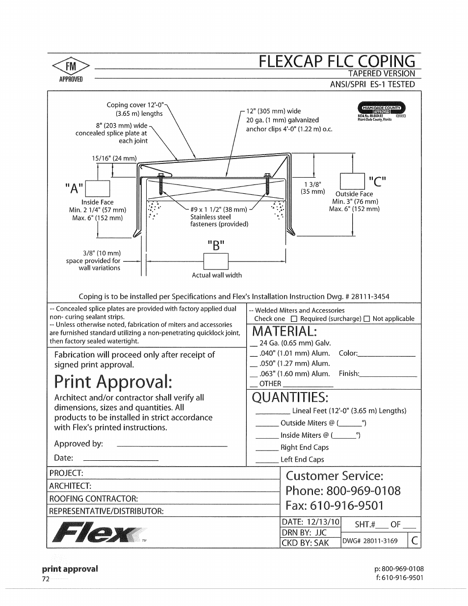 Print approval, Material, Quantities | Flexcap flc coping | Flex FLC Coping User Manual | Page 2 / 30