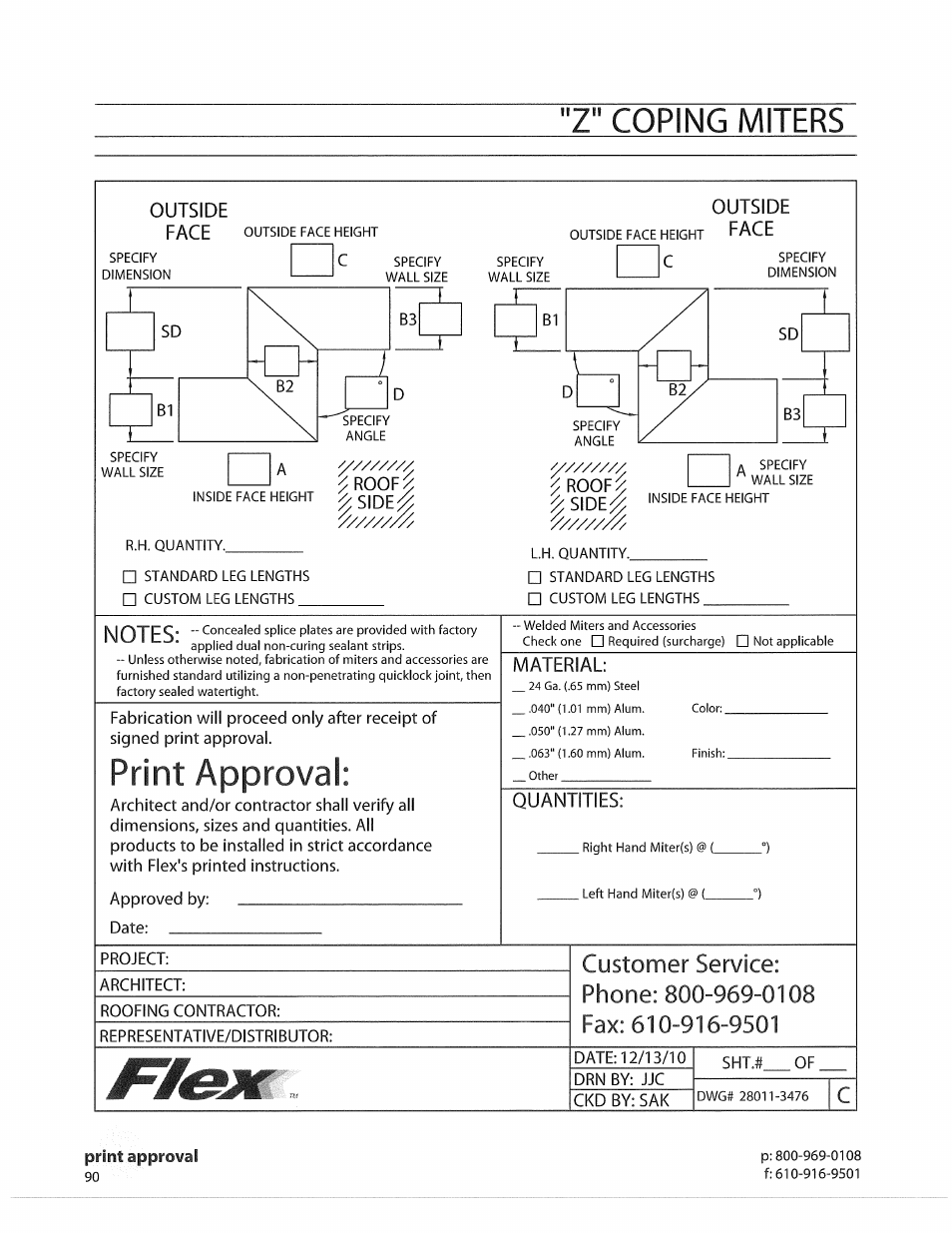 Print approval, Quantities, 7" coping miters | Flex FLC Coping User Manual | Page 20 / 30