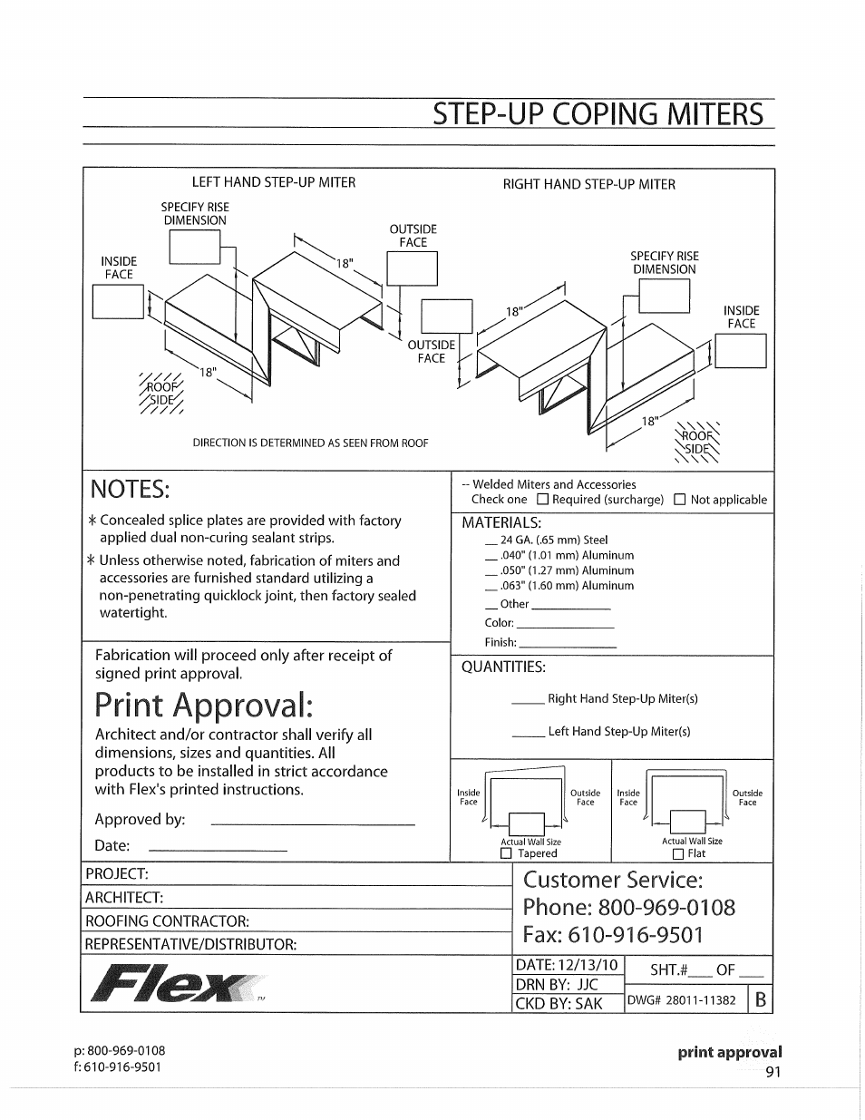 Notes, Print approval, Step-up coping miters | Approval | Flex FLC Coping User Manual | Page 21 / 30