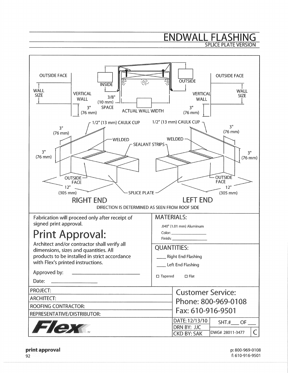 Endwall flashing, Print approval, Quantities | Flex FLC Coping User Manual | Page 22 / 30