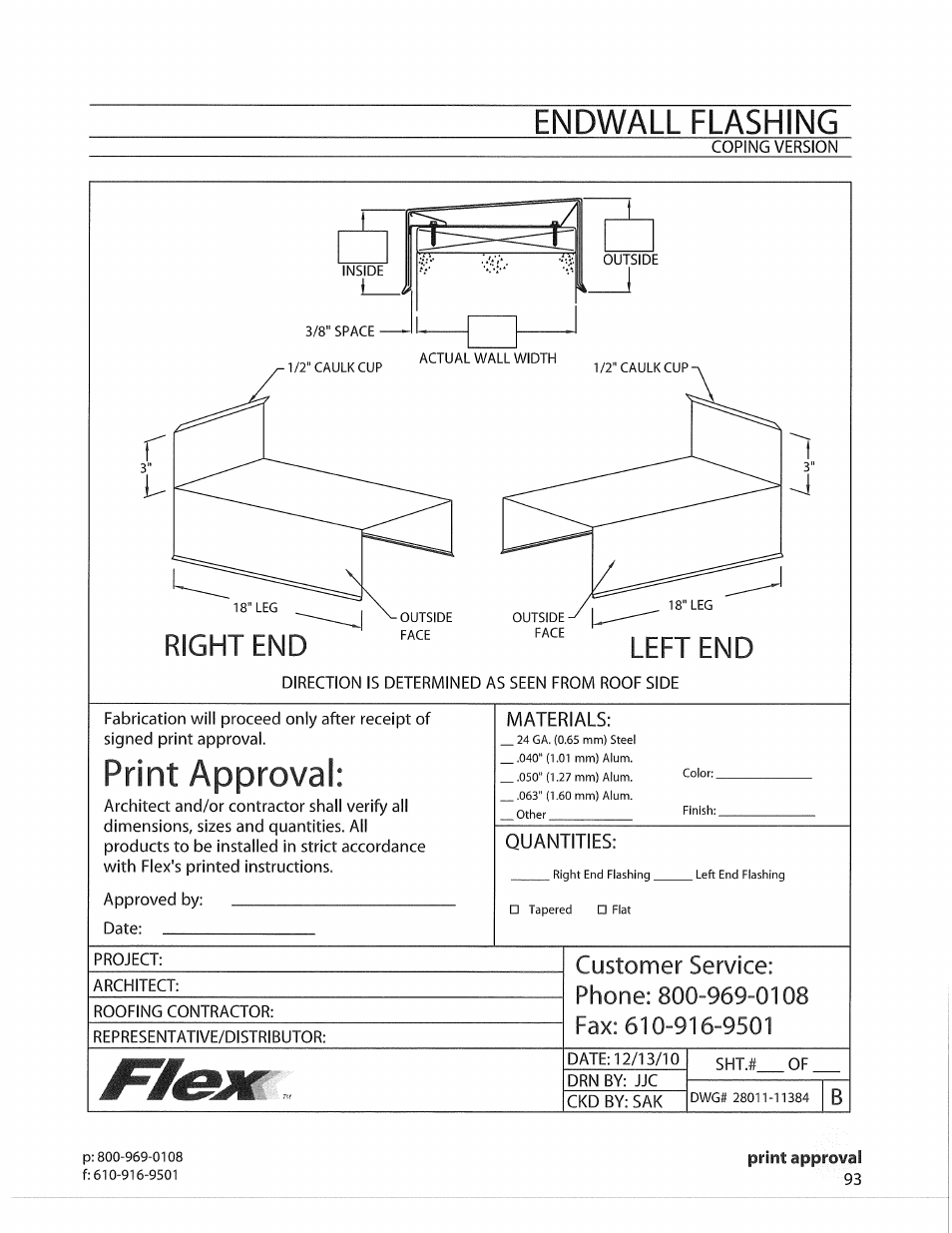 Print approval, Materials, Quantities | Endwall flashing | Flex FLC Coping User Manual | Page 23 / 30