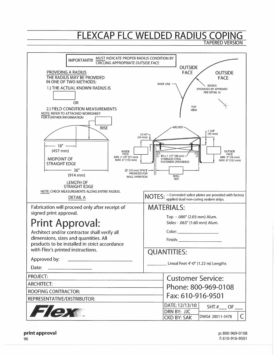 Print approval, Flexcap flc welded radius coping, Materials | Quantities, Approval, Print | Flex FLC Coping User Manual | Page 26 / 30