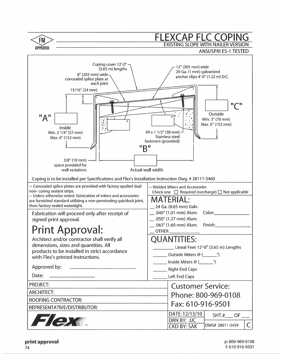 Flexcap flc coping, Print approval, Material | Quantities | Flex FLC Coping User Manual | Page 4 / 30