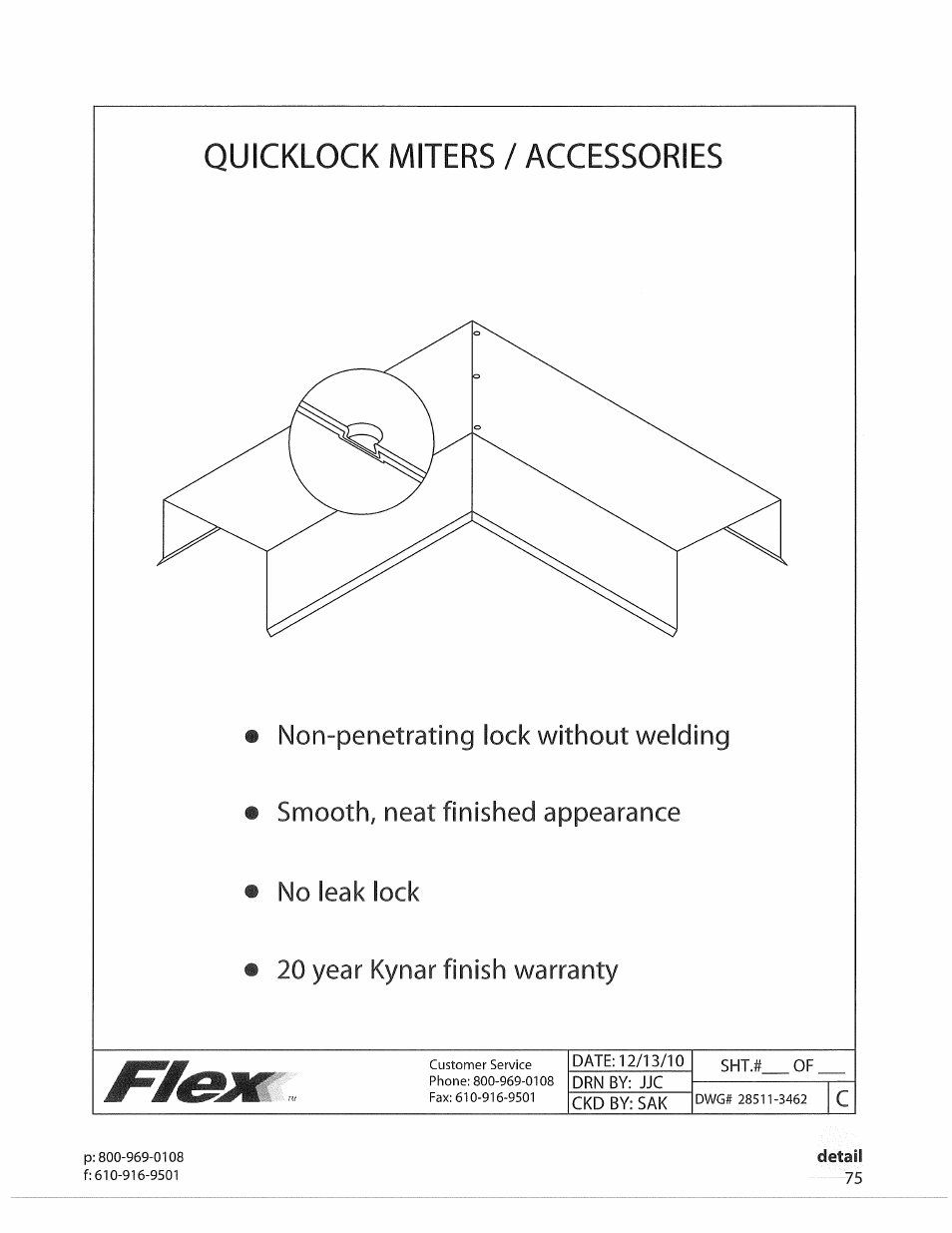 Quicklock miters / accessories, Non-penetrating lock without welding, Smooth, neat finished appearance | No leak lock, 20 year kynar finish warranty | Flex FLC Coping User Manual | Page 5 / 30