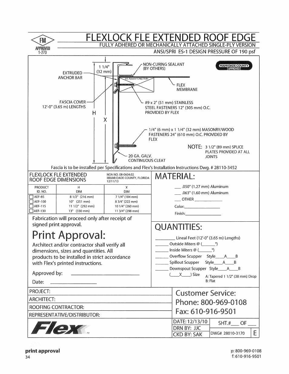 Print approval, Material, Quantities | Flexlock fle extended roof edge | Flex FLE Extended Roof Edge User Manual | Page 2 / 5