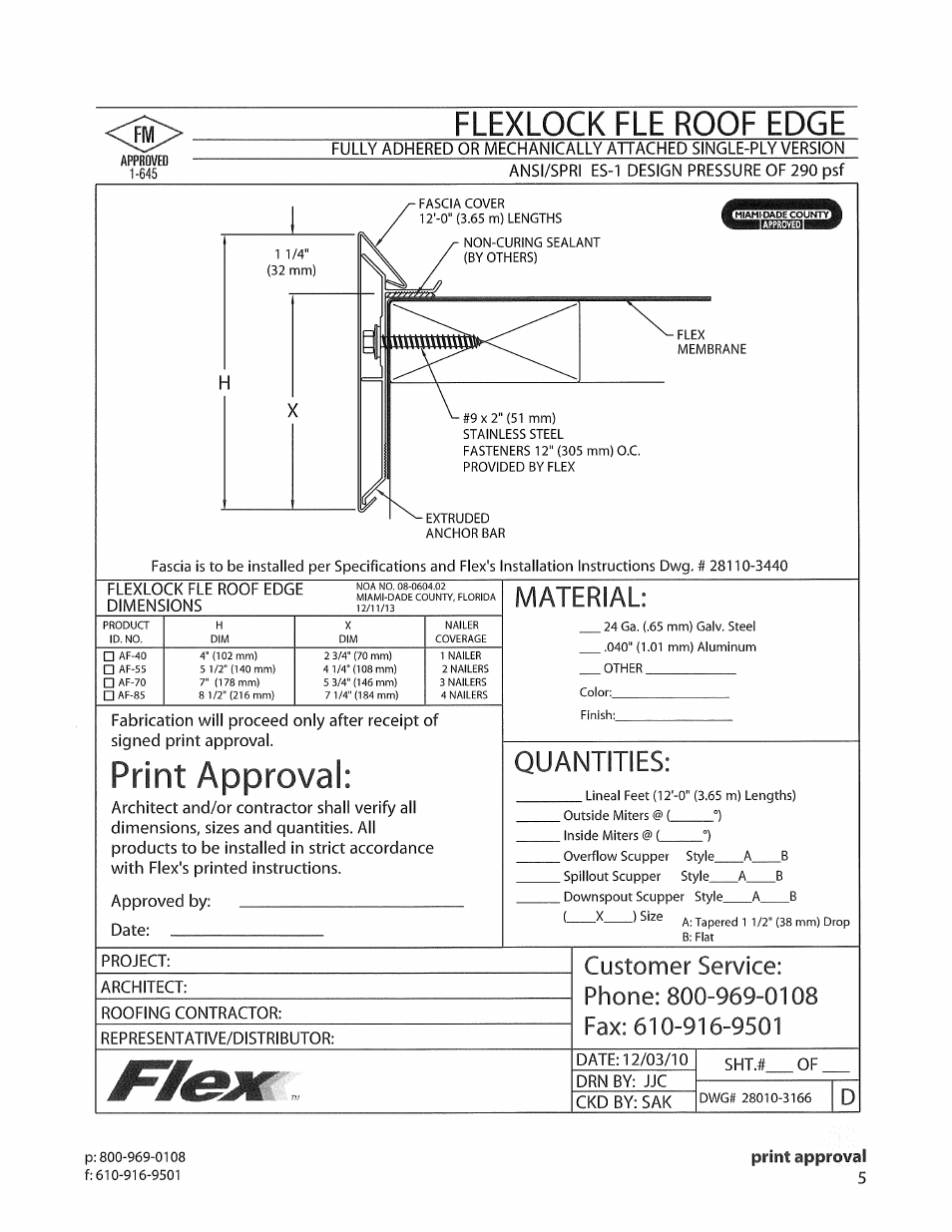 Print approval, Material, Quantities | Flexlock fle roof edge | Flex FLE Roof Edge User Manual | Page 2 / 9