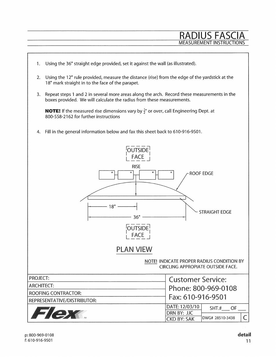 Outside, Plan view, Radius fascia | Lfacij | Flex FLE Roof Edge User Manual | Page 8 / 9