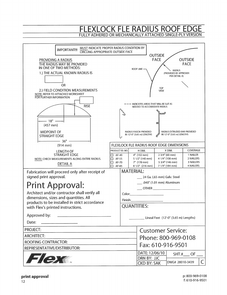 Print approval, Material, Quantities | Flexlock fle radius roof edge | Flex FLE Roof Edge User Manual | Page 9 / 9