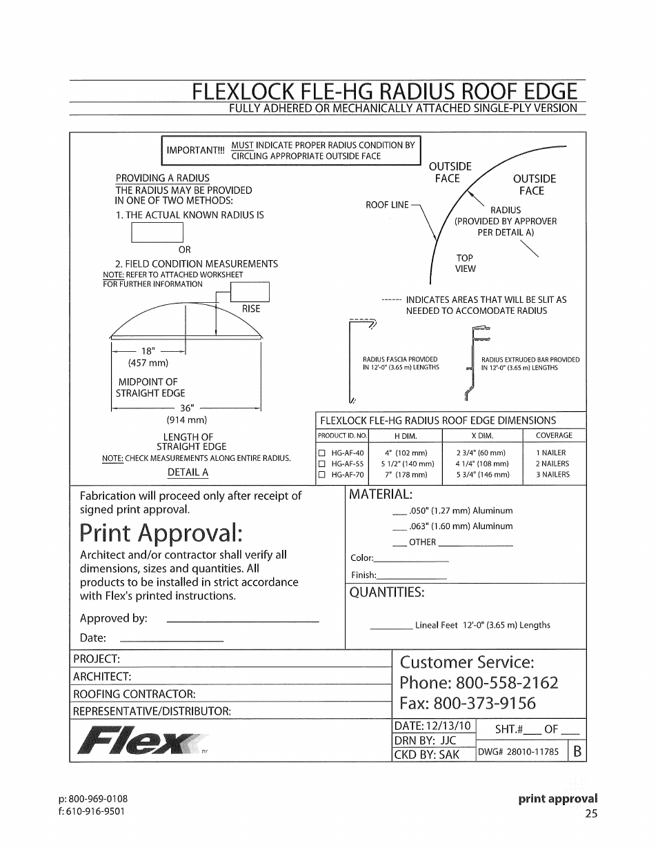 Print approval, Material, Quantities | Flexlock fle-hg radius roof edge | Flex FLE-HG Roof Edge User Manual | Page 7 / 7