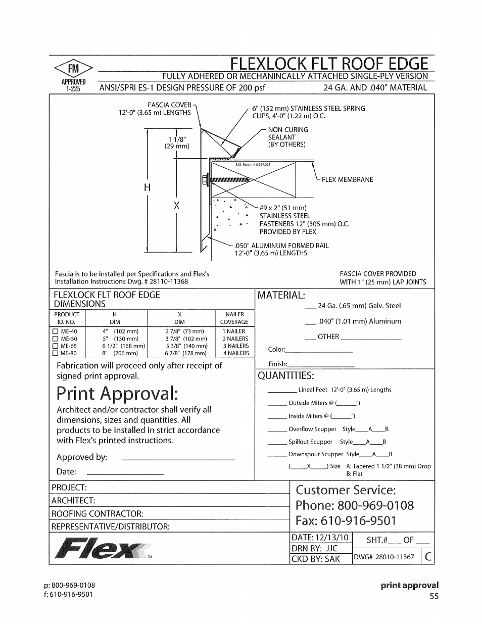 Print approval, Flexlock fit roof edge, Approved | Roofing contractor: representative/distributor, Sht# of | Flex FLT Roof Edge User Manual | Page 2 / 5