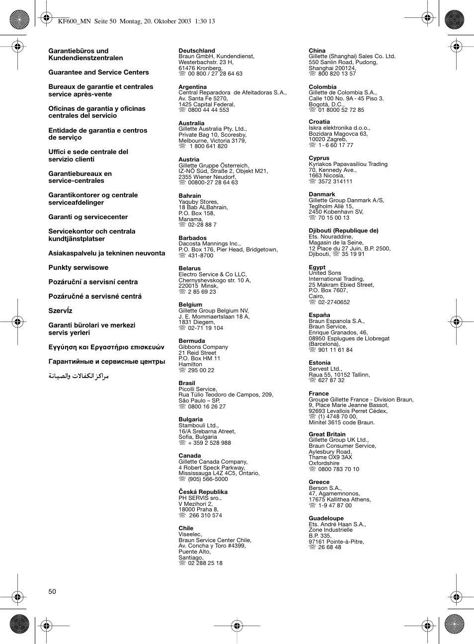 Braun Combimax KF 600 User Manual | Page 50 / 54