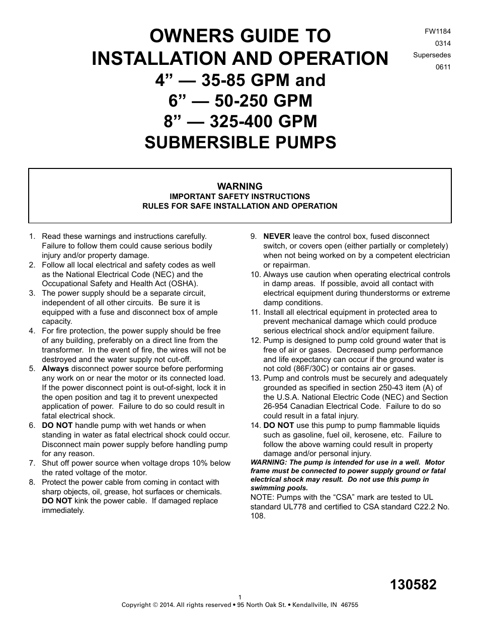 Flint & Walling 4 (10 cm) Stainless Commander Plus S Series User Manual | 8 pages