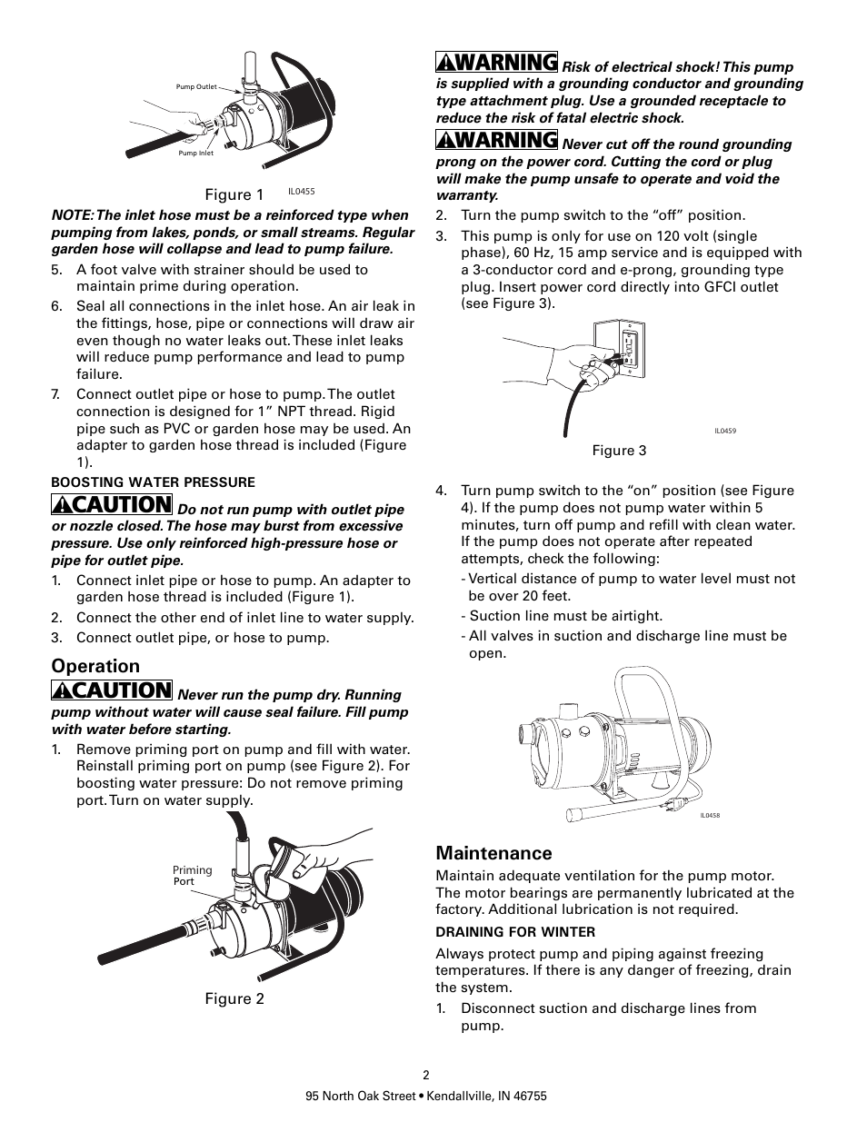 Operation, Maintenance, Figure 1 | Figure 2 | Flint & Walling SPJ100 Installation User Manual | Page 2 / 4