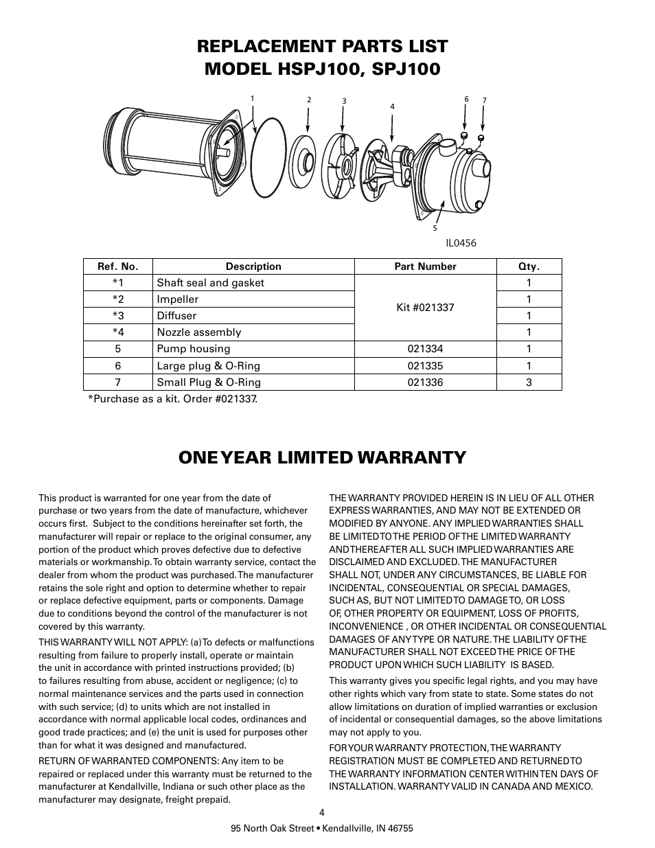 One year limited warranty | Flint & Walling SPJ100 Installation User Manual | Page 4 / 4