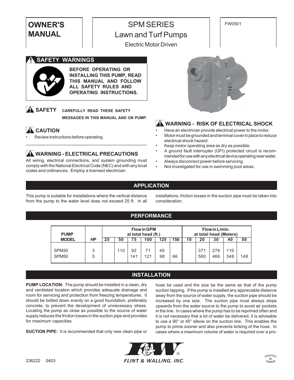 Flint & Walling SPM User Manual | 12 pages