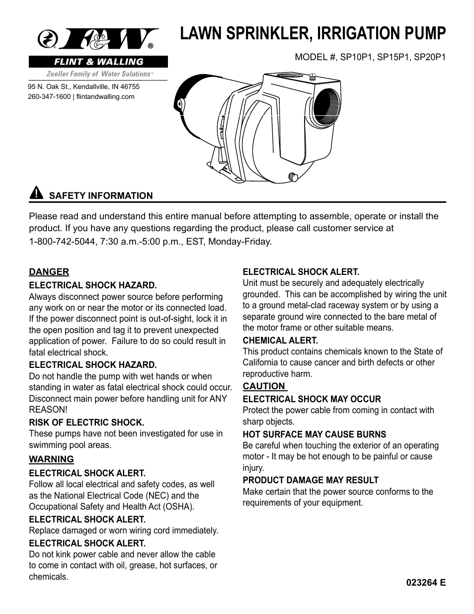 Flint & Walling SP Self-Priming Sprinkler Pump User Manual | 12 pages