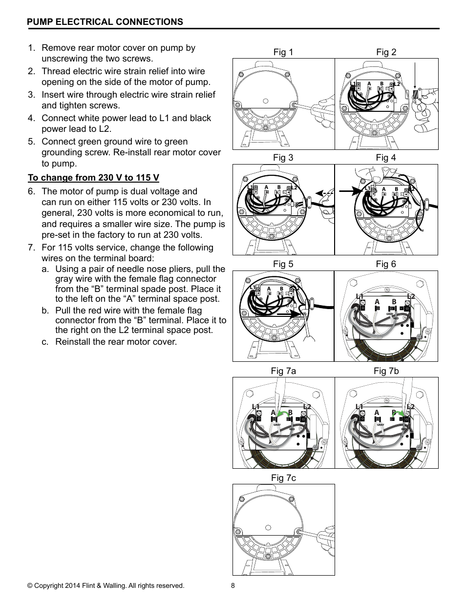 Pump electrical connections, Fig 2 fig 1, Fig 4 fig 3 | Fig 6 fig 5 | Flint & Walling SP Self-Priming Sprinkler Pump User Manual | Page 8 / 12