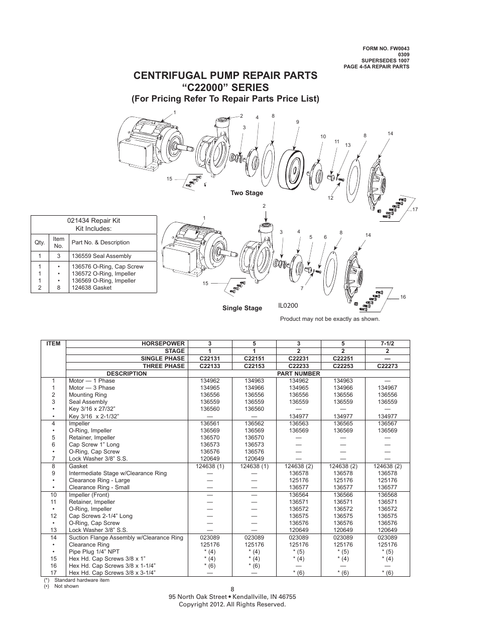 For pricing refer to repair parts price list) | Flint & Walling C22000 User Manual | Page 8 / 8