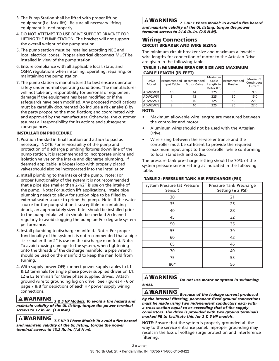 Wiring connections | Flint & Walling Constant Pressure Pumping Stations - ADW2W73 User Manual | Page 3 / 8