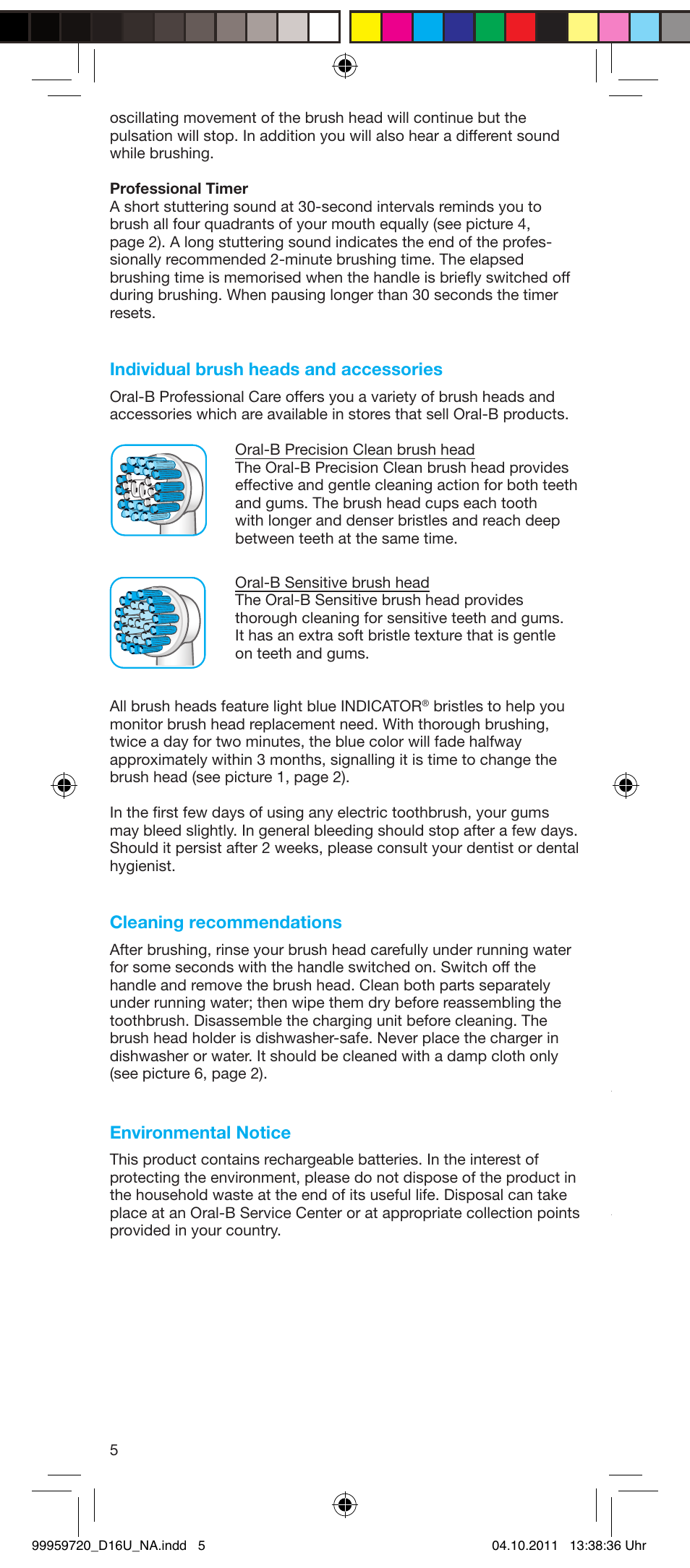 Individual brush heads and accessories, Cleaning recommendations, Environmental notice | Braun 3757 User Manual | Page 5 / 20